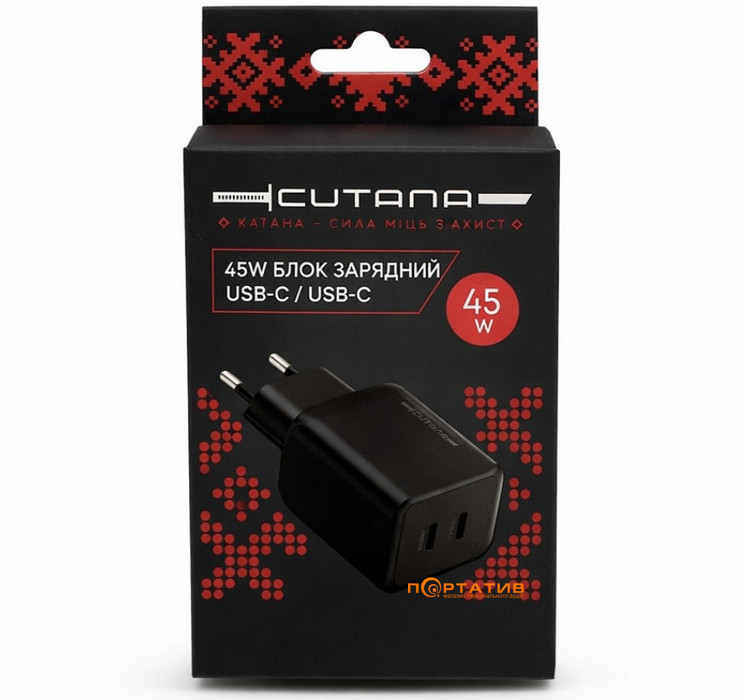 Зарядное устройство Cutana GaN 45W Dual Type-C Power Adapter Black