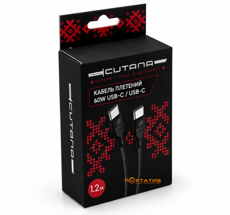 Кабель Cutana USB-C to USB-C 60W Woven Cable Black 1.2m