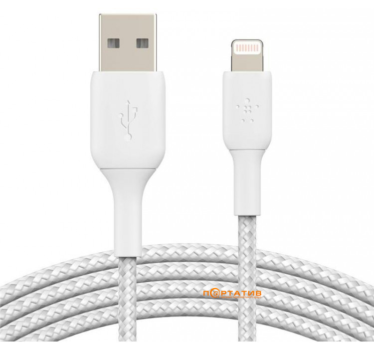 Belkin USB-A - Lightning BRAIDED 1 m White (CAA002BT1MWH)
