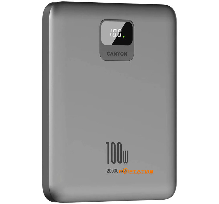 Зовнішній акумулятор Canyon PB-2008 20000mAh 100W Dark Grey (CNE-CPB2008DG)