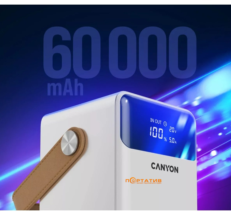 Зовнішній акумулятор Canyon OnPower 610 Metal 60000mAh PD100W White (CNS-CPB610W)