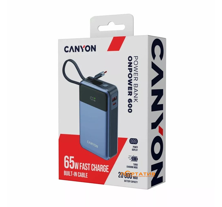 Зовнішній акумулятор Canyon OnPower 600 20000mAh 65W Dark Grey (CNS-CPB600DG)