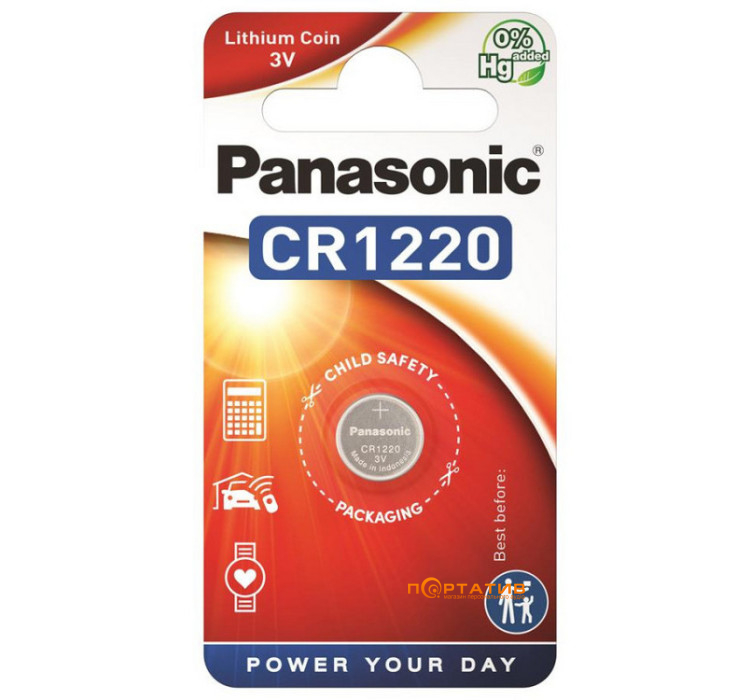 Батарейка Panasonic CR 1220 BLI 1 (CR-1220EL/1B)