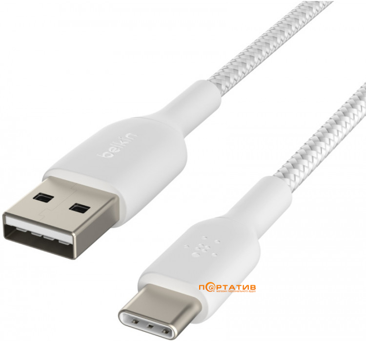 Belkin USB-A - USB-С Braided Cable 2 m White (CAB002BT2MWH)