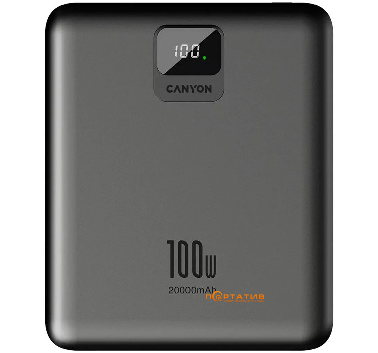 Зовнішній акумулятор Canyon PB-2008 20000mAh 100W Dark Grey (CNE-CPB2008DG)