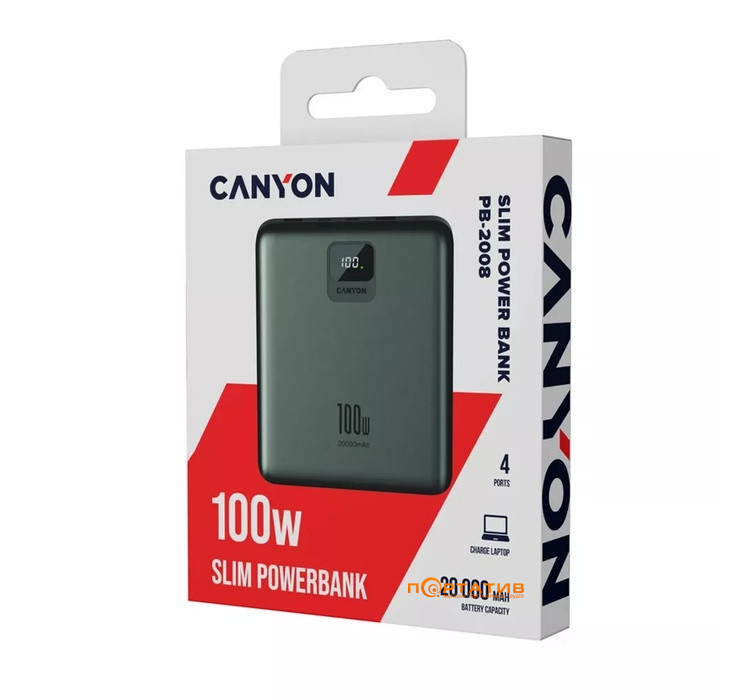 Зовнішній акумулятор Canyon PB-2008 20000mAh 100W Dark Grey (CNE-CPB2008DG)