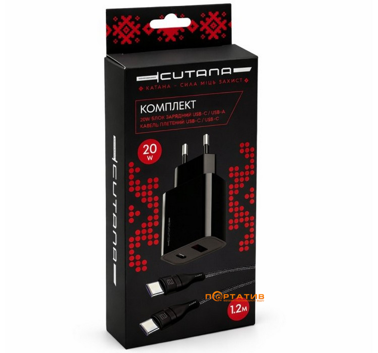 Зарядное устройство Cutana GaN 20W Dual-Port Power Adapter + Type-C Cable Black