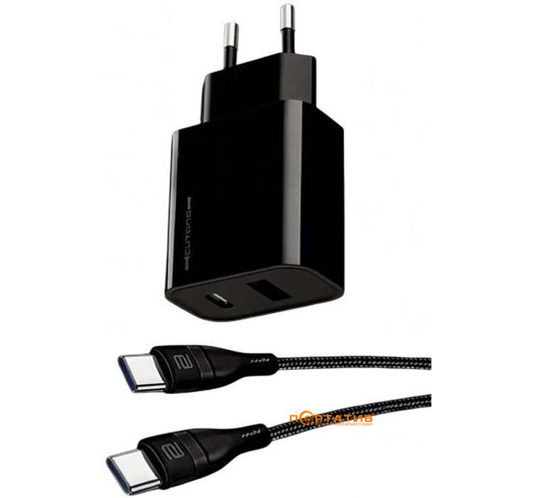 Зарядное устройство Cutana GaN 20W Dual-Port Power Adapter + Type-C Cable Black