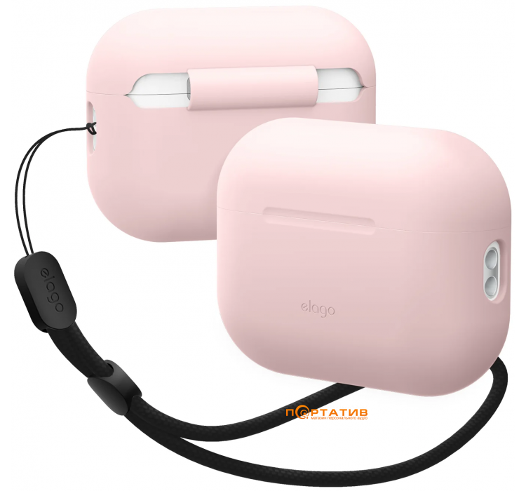 Чехол Elago Silicone Basic Case with Nylon Lanyard Light Pink for Airpods Pro 2nd Gen (EAPP2SC-BA+ROSTR-LPK)