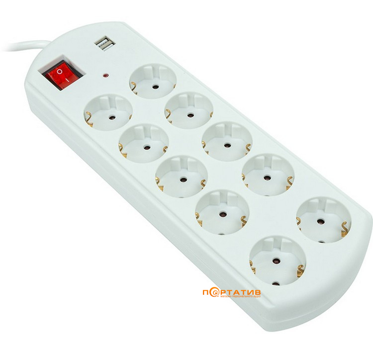 Мережевий фільтр  PowerPlant 5 м, 10 розеток, 10А, 2xUSB 2.1A (EX610556)