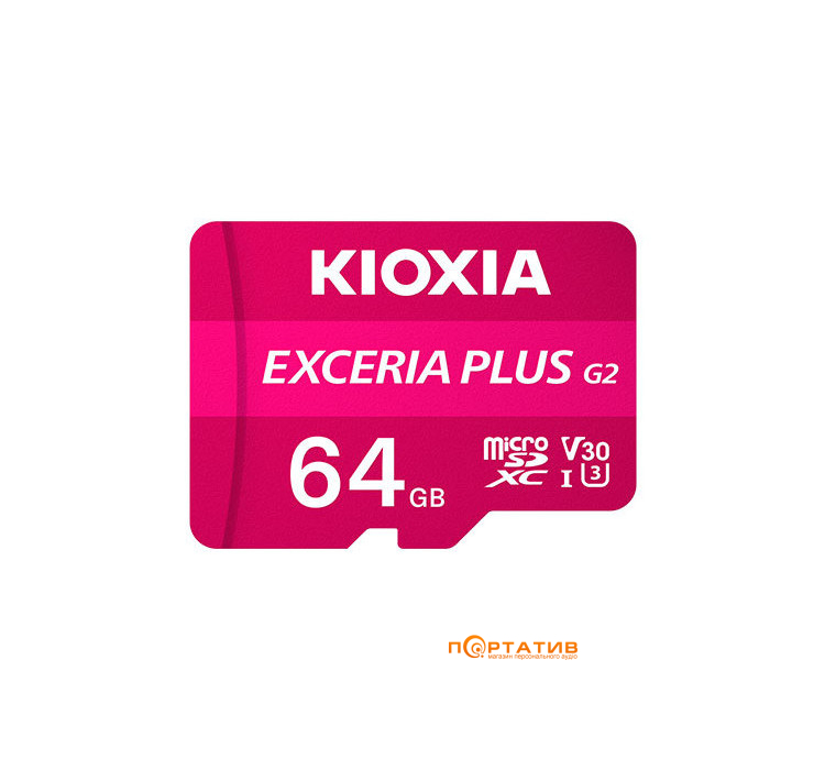 Карта памяти Kioxia microSDXC 64GB Exceria Plus G2 Class 10 U3 V30 + Adapter (LMPL2M064GG2)