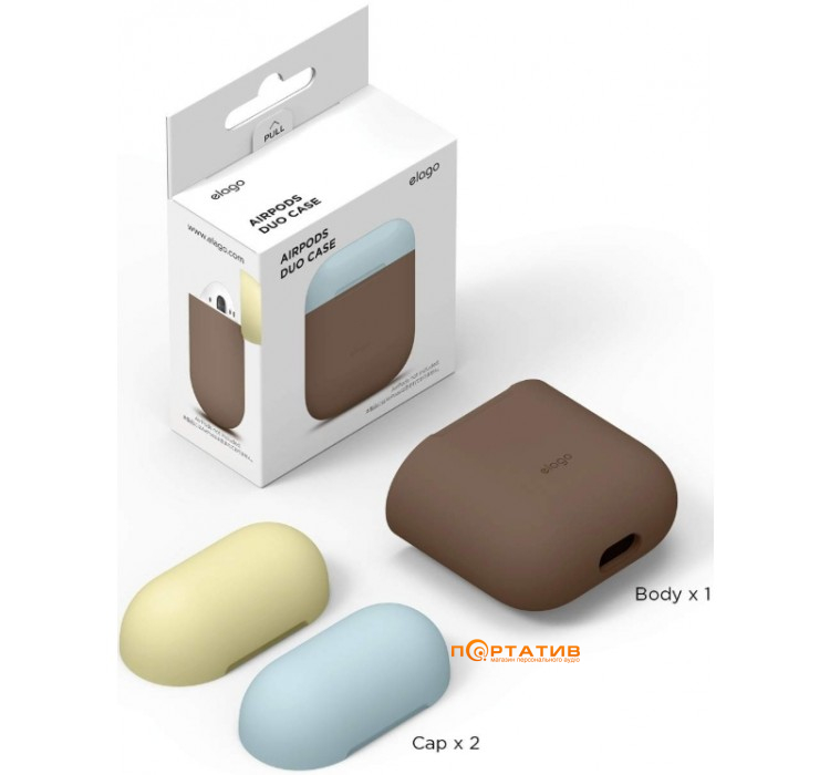 Чохол Elago Duo Case for Airpods Dark Brown / Pastel Blue / Yellow (EAPDO-DBR-YEPBL)