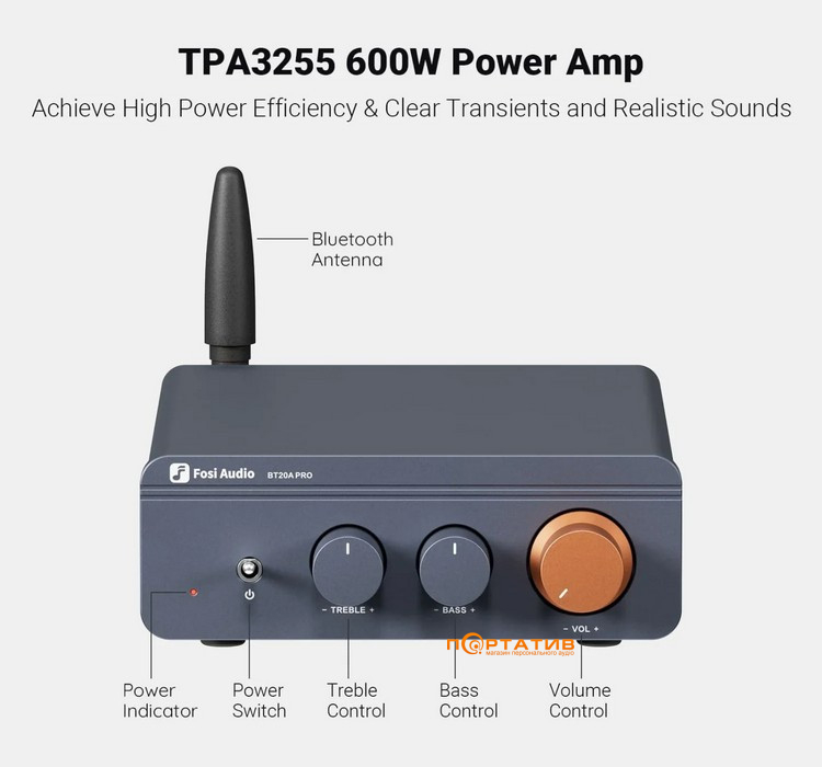 Підсилювач Fosi Audio BT20A PRO Gray 48V