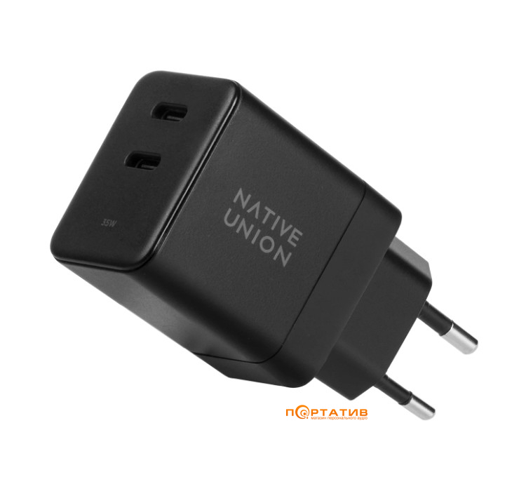 Native Union Fast GaN Charger PD 35W Dual USB-C Port Black (FAST-PD35-BLK-EU)