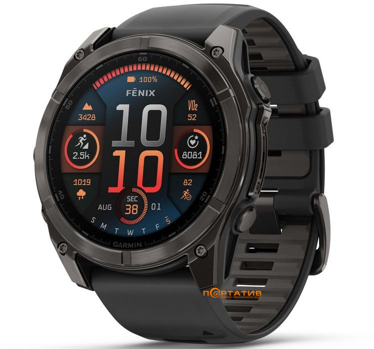 Смарт-годинник Garmin Fenix 8 51 mm AMOLED Sapphire, Carbon grey DLC with Black/pebble grey silicone band (010-02905-21)