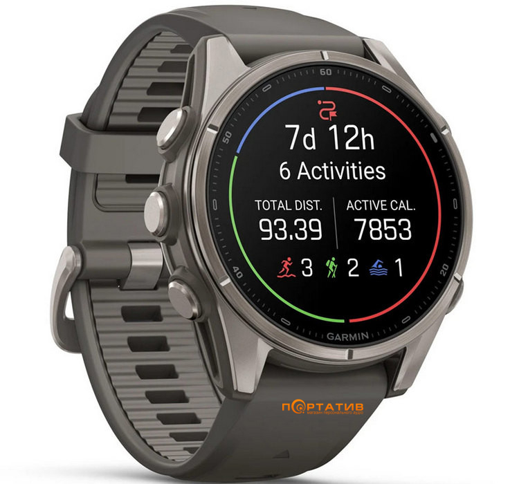 Смарт-годинник Garmin Fenix 9 – 43mm, Titanium with Pebble Grey Silicone Band (010-04761-11)