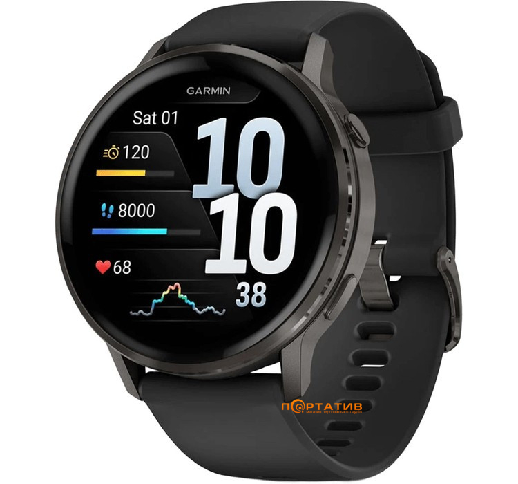 Смарт-годинник Garmin Venu 4 - 45 mm, Slate bezel with black silicone band (010-03014-00)