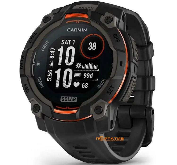 Смарт-годинник Garmin Instinct 3, 45mm, Solar, Black Bezel with Black Band (010-02934-00)