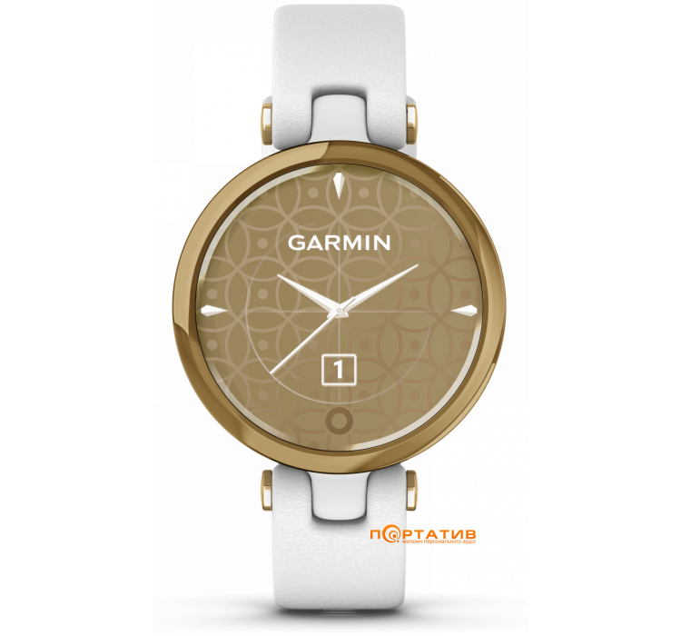 Garmin Lily Light Gold Bezel with White Case and Italian Leather Band (010-02384-B3)