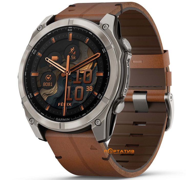 Смарт-годинник Garmin Fenix 8 51 mm AMOLED Sapphire, Carbon grey DLC with Chestnut leather band (010-02905-40)