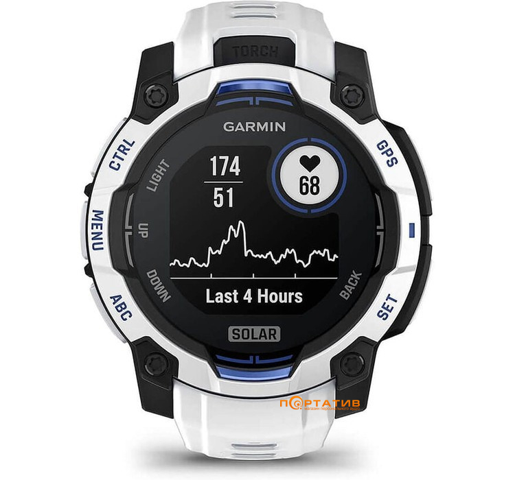 Смарт-годинник Garmin Instinct 3 – 45 mm, Solar,  Whitestone with whitestone/bolt blue silicone band (010-02934-03)