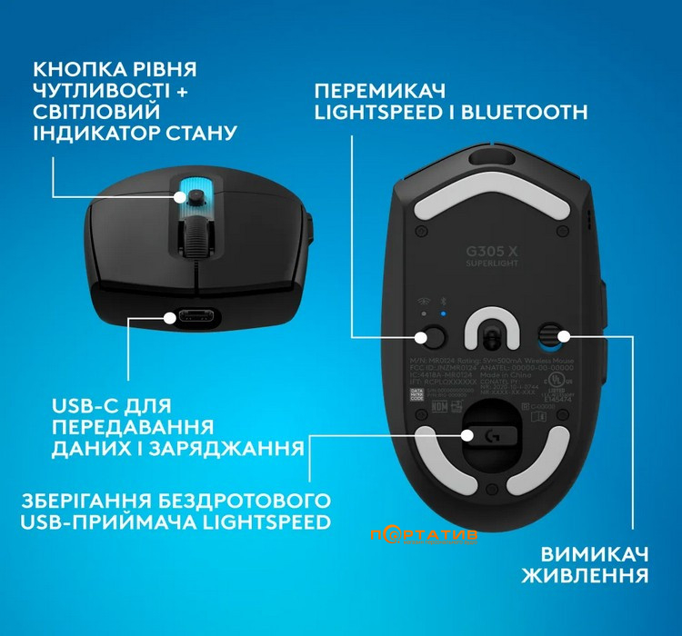 Миша Logitech G305 X Superlight Wireless Black (910-007739)