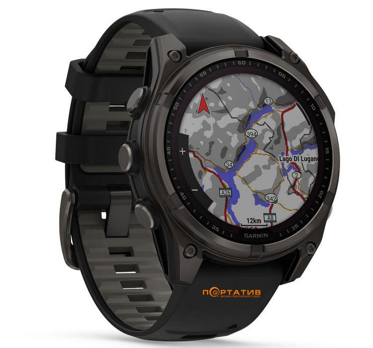 Смарт-часы Garmin Fenix 8 47 mm Solar Sapphire, Carbon grey DLC titanium with Black/pebble grey silicone band (010-02906-11)