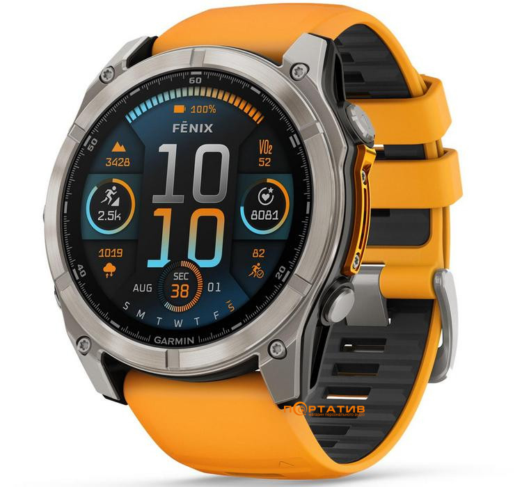 Смарт-часы Garmin Fenix 8 51 mm AMOLED Sapphire, Titanium with Spark orange/graphite silicone band (010-02905-11)