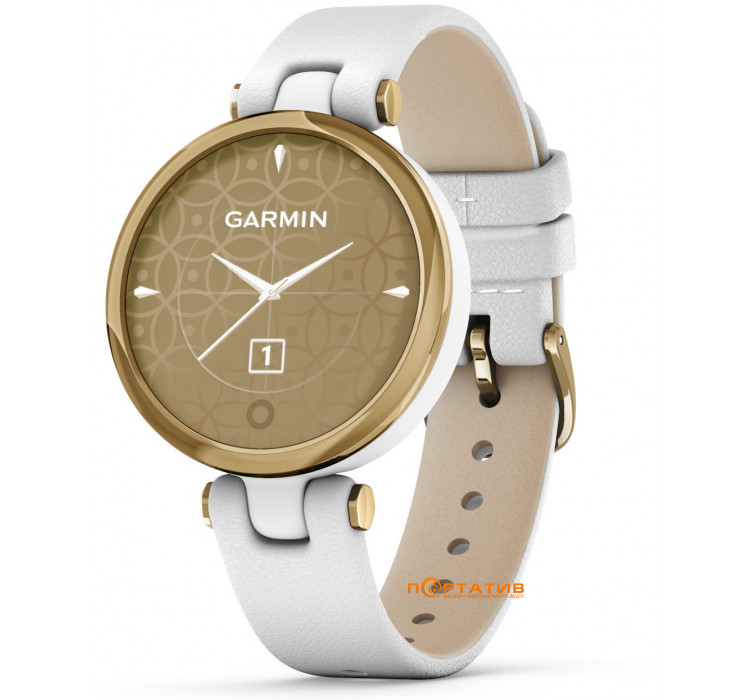 Garmin Lily Light Gold Bezel with White Case and Italian Leather Band (010-02384-B3)