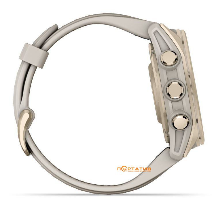 Смарт-часы Garmin Fenix 8 43 mm AMOLED Sapphire, Soft Gold with Fog grey/dark sandstone silicone band (010-02903-11)