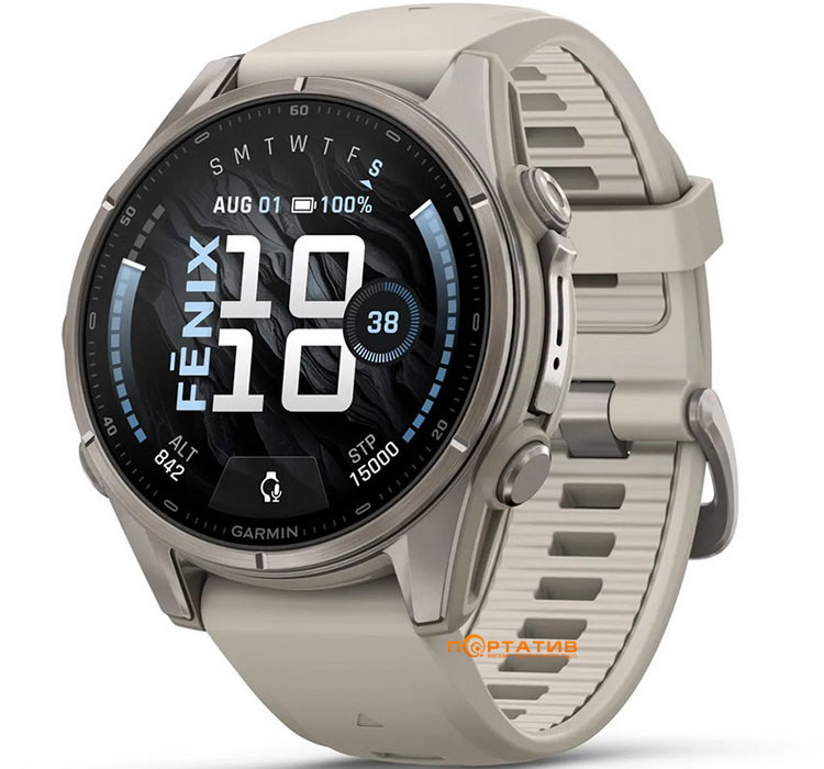 Смарт-годинник Garmin Fenix 9 – 43mm, Titanium with Fog Grey Silicone Band (010-04761-01)