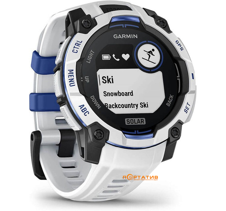 Смарт-годинник Garmin Instinct 3 – 45 mm, Solar,  Whitestone with whitestone/bolt blue silicone band (010-02934-03)