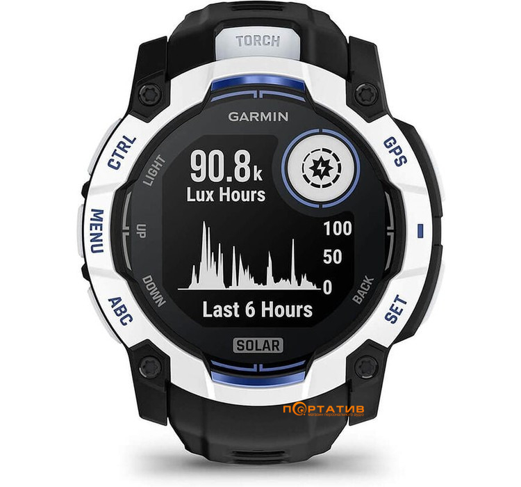 Смарт-часы Garmin Instinct 3 – 50 mm, Solar, Whitestone with black/bolt blue silicone band (010-02935-03)