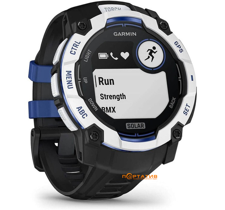Смарт-часы Garmin Instinct 3 – 50 mm, Solar, Whitestone with black/bolt blue silicone band (010-02935-03)