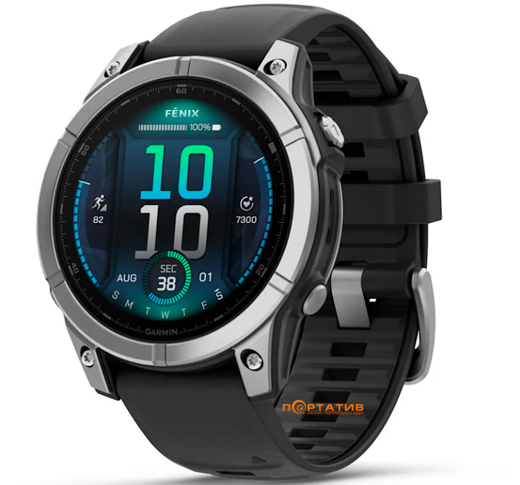 Смарт-часы Garmin Fenix E 47mm Stainless steel with Black silicone band (010-03025-00)