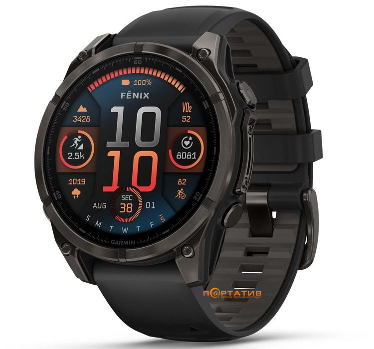 Смарт-годинник Garmin Fenix 8 47 mm AMOLED Sapphire, Carbon grey DLC titanium with Black/pebble grey silicone band (010-02904-21)