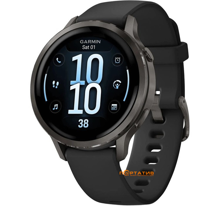 Смарт-годинник Garmin Venu 4 - 41 mm, Slate bezel with black silicone band (010-03013-02)
