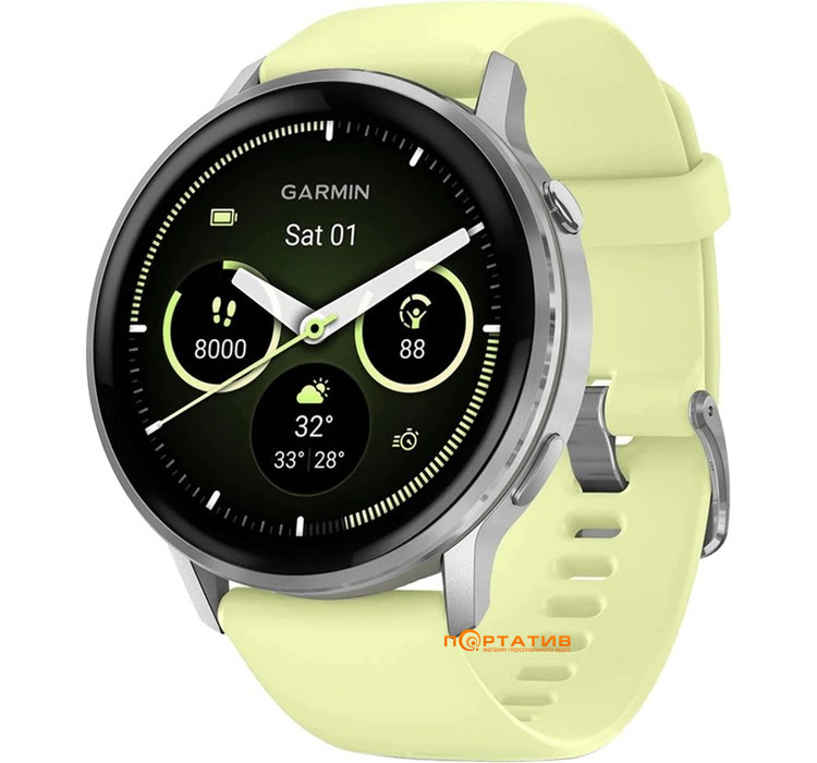 Смарт-часы Garmin Venu 4 - 45 mm, Silver bezel with citron silicone band (010-03014-02)
