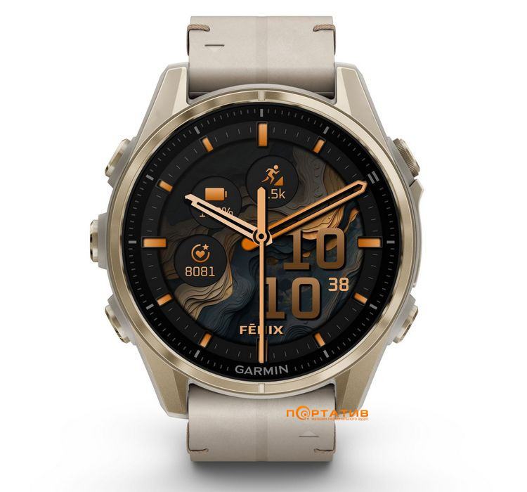 Смарт-часы Garmin Fenix 8 43 mm AMOLED Sapphire,Soft Gold with Limestone Leather Band (010-02903-40)