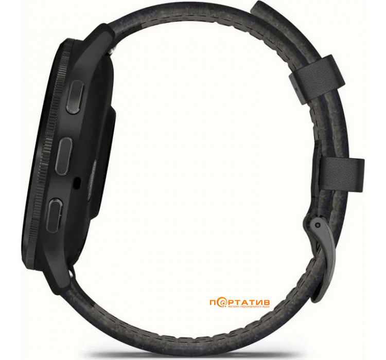 Garmin Venu 3 Slate Stainless Steel Bezel with Black Case and Leather Band (includes black silicone