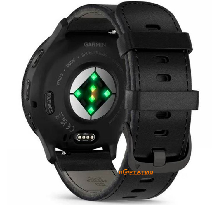 Смарт-часы Garmin Venu 3, Slate Stainless Steel Bezel with Black Case and Leather Band (010-02784-52)