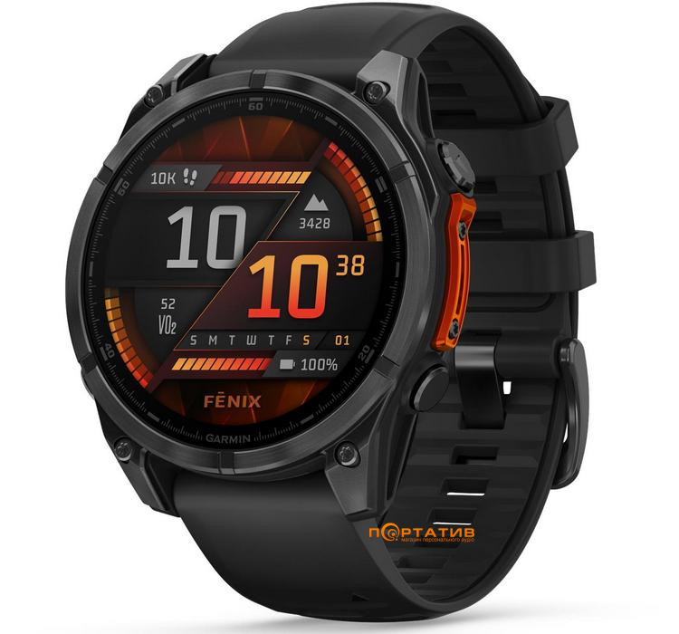 Смарт-годинник Garmin Fenix 8 47 mm AMOLED Slate grey with Black silicone band (010-02904-00)