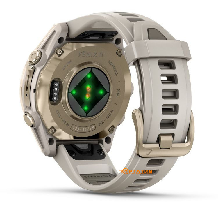 Смарт-часы Garmin Fenix 8 43 mm AMOLED Sapphire, Soft Gold with Fog grey/dark sandstone silicone band (010-02903-11)