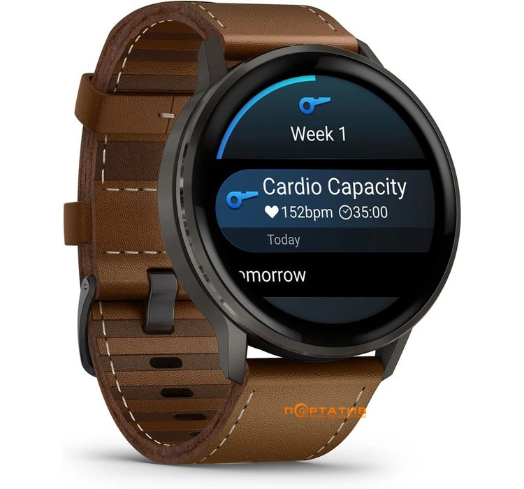 Смарт-часы Garmin Venu 4 - 45 mm, Slate with Black Silicone Band and Brown Leather Band (010-03014-03)