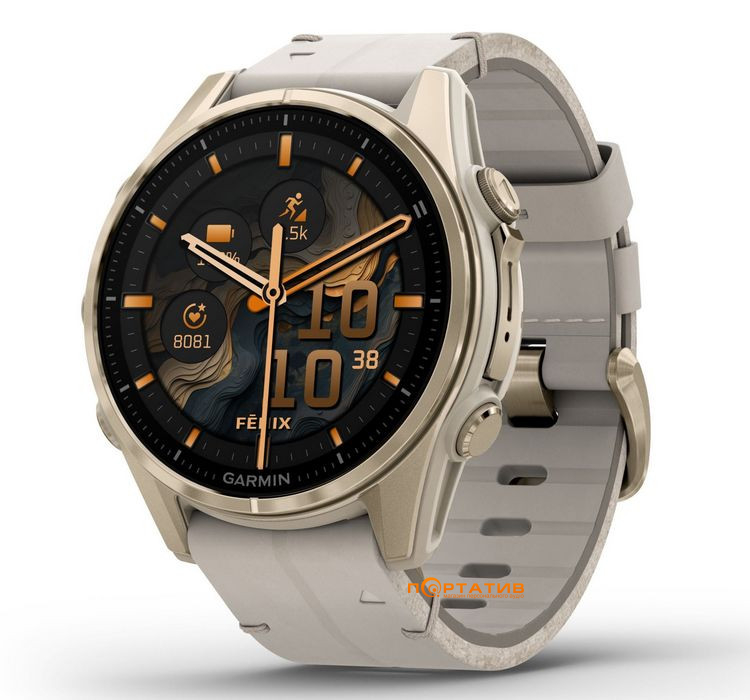 Смарт-часы Garmin Fenix 8 43 mm AMOLED Sapphire,Soft Gold with Limestone Leather Band (010-02903-40)