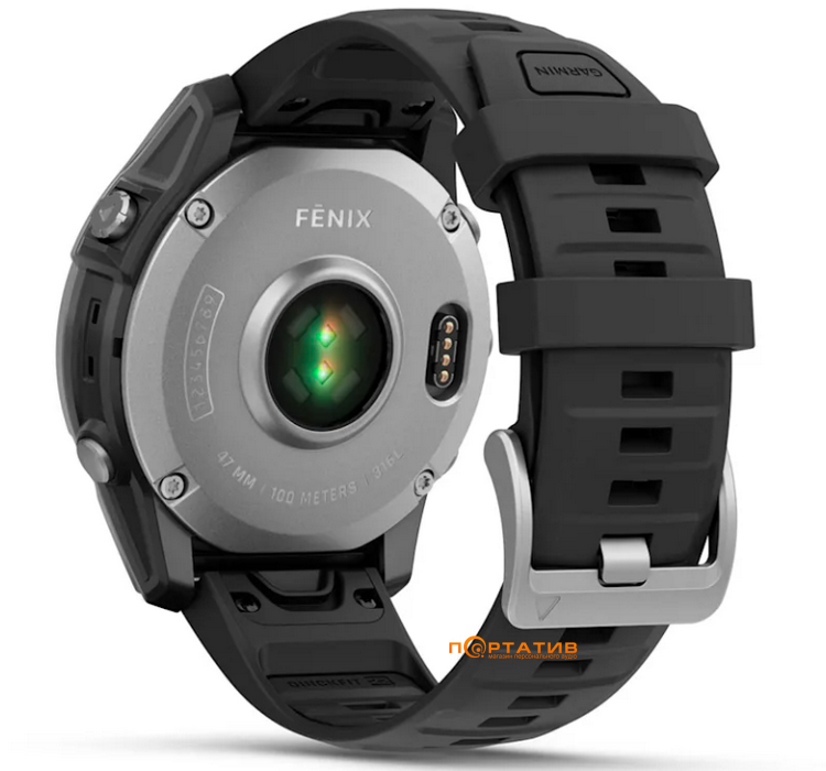 Смарт-часы Garmin Fenix E 47mm Stainless steel with Black silicone band (010-03025-00)