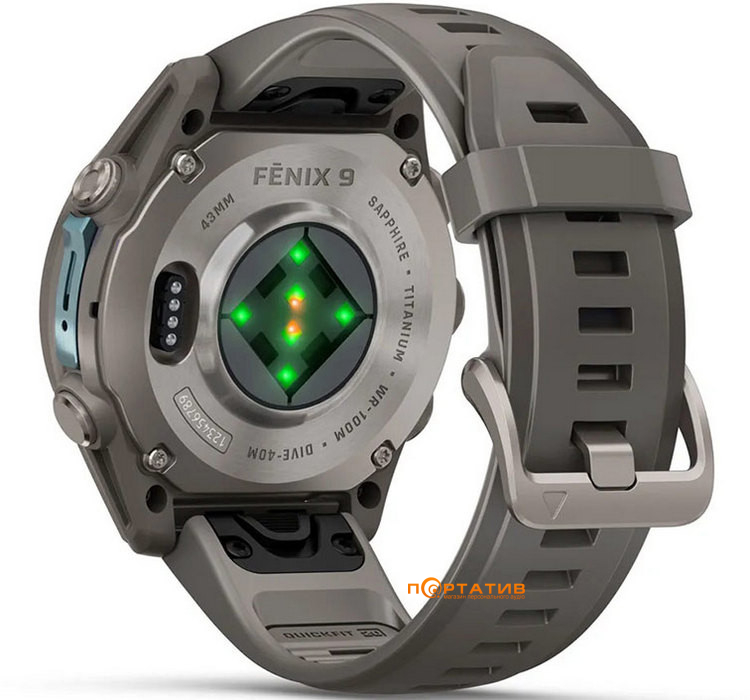 Смарт-годинник Garmin Fenix 9 – 43mm, Titanium with Pebble Grey Silicone Band (010-04761-11)