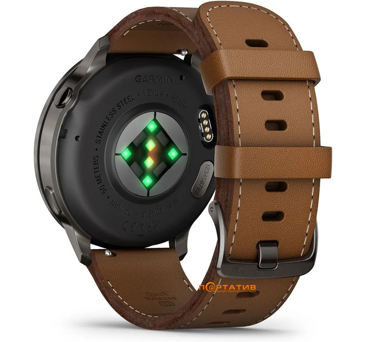 Смарт-часы Garmin Venu 4 - 45 mm, Slate with Black Silicone Band and Brown Leather Band (010-03014-03)