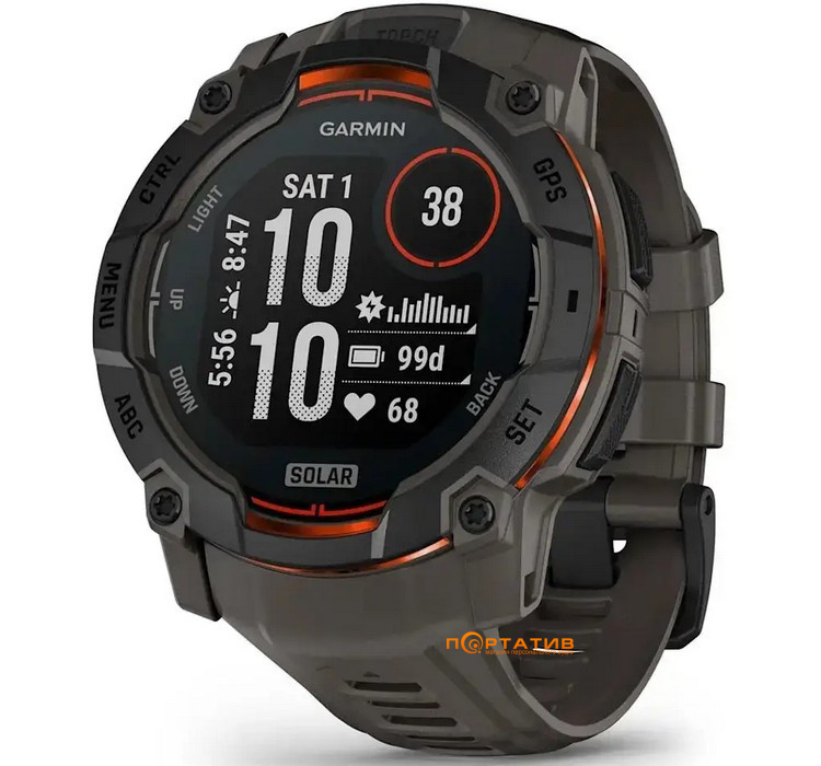 Смарт-годинник Garmin Instinct 3, 50mm, Solar, Black Bezel with Charcoal Band (010-02935-00)