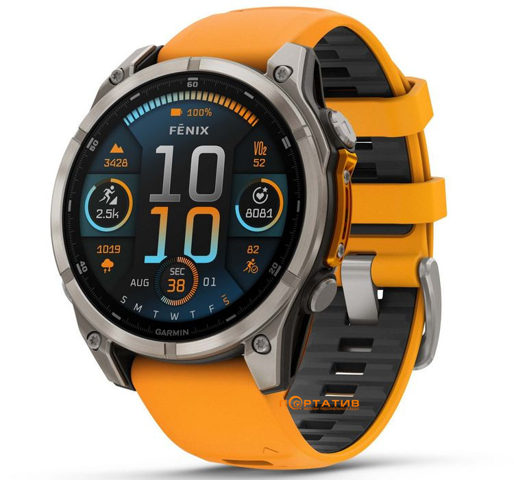 Смарт-часы Garmin Fenix 8 47 mm AMOLED Sapphire, Titanium with Spark orange/graphite silicone band (010-02904-11)